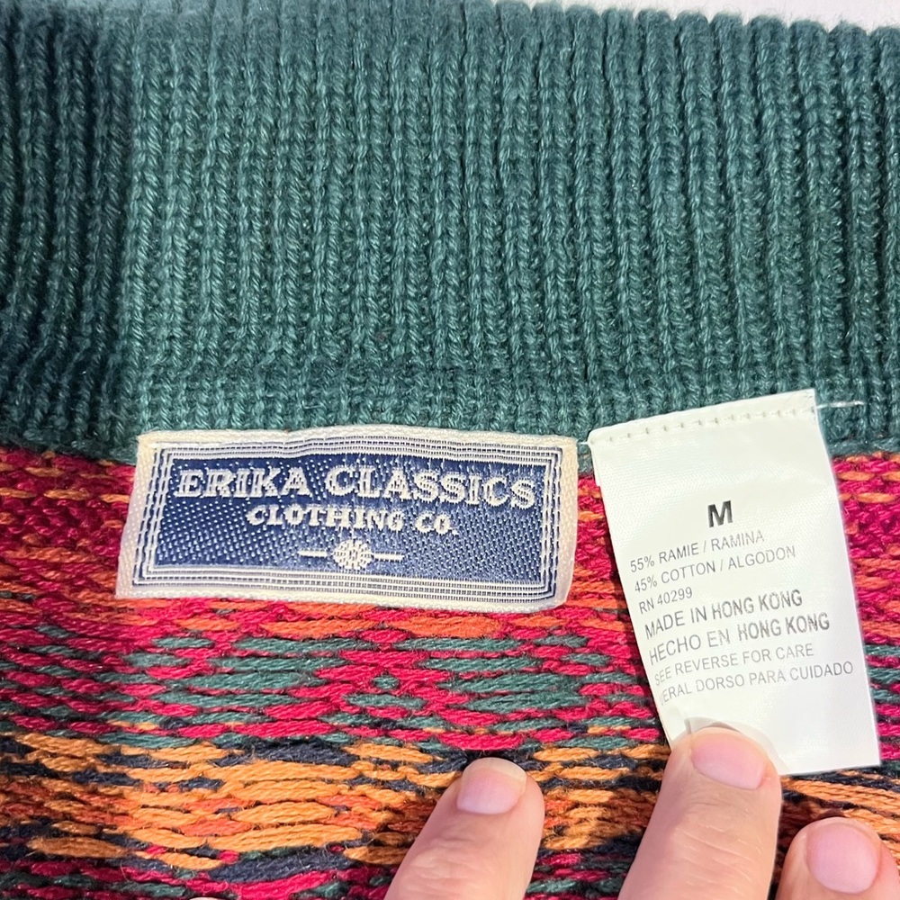 Vintage 80s Erika Classics Multicolor Zip Collar Sweater Size Medium - Picture 3 of 3